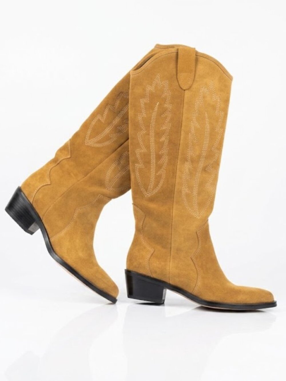 Women's Tall Tan Suede Cowboy Boots – Knee High Pull-On Western Rodeo Boots 7.5